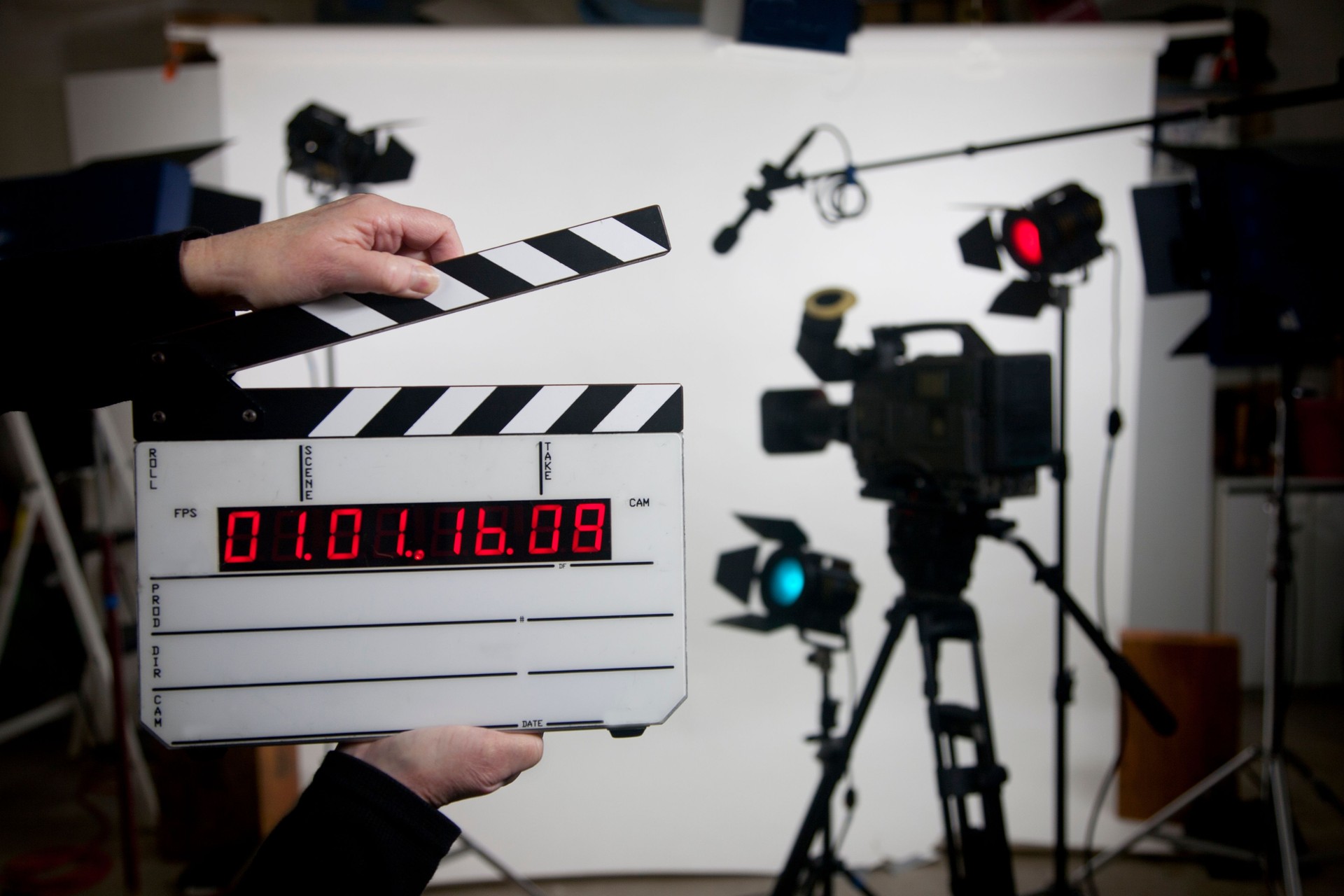blank time code movie slate on set
